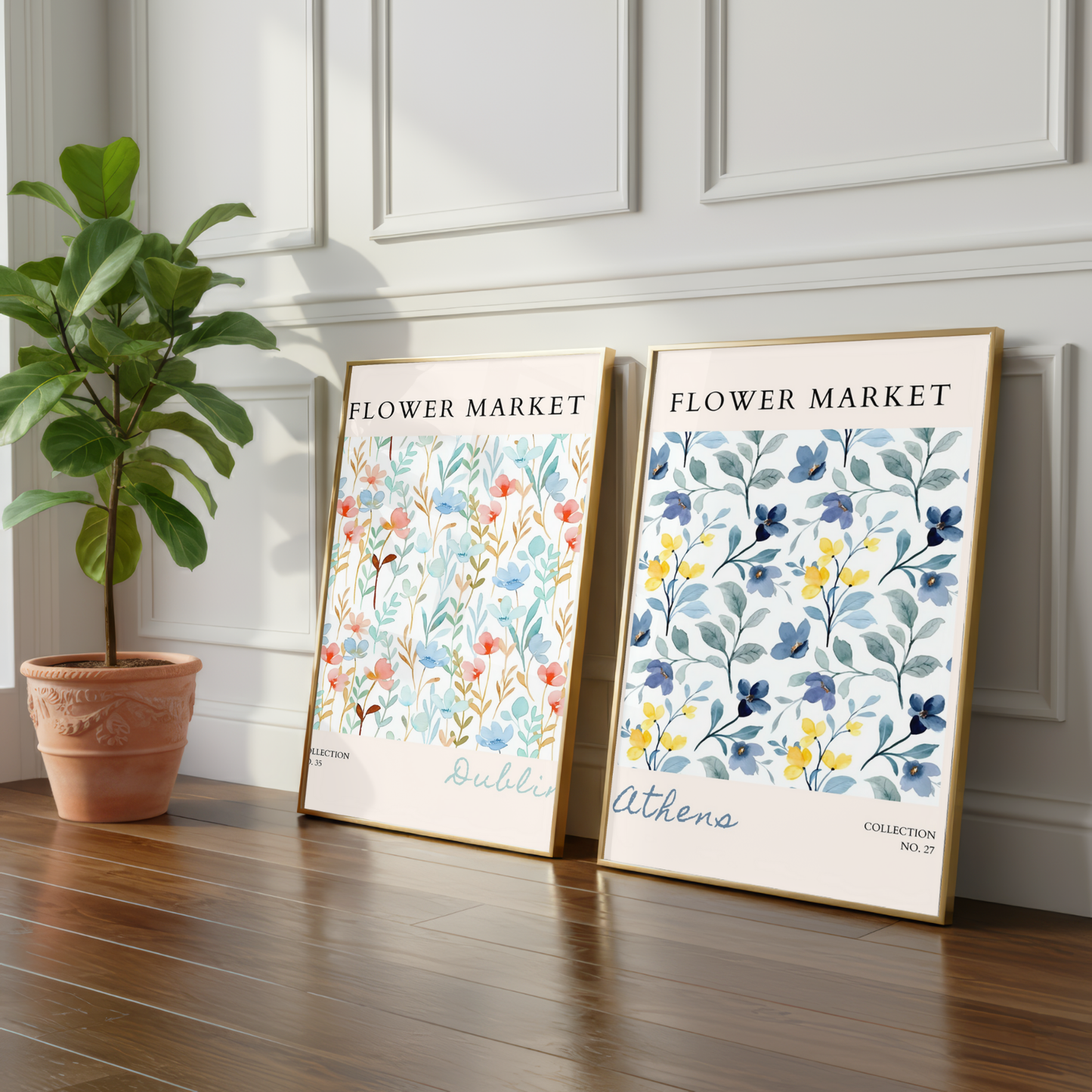 Set of 2 - Athens & Dublin Flower Market Prints