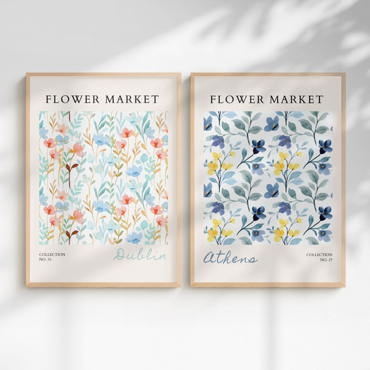Set of 2 - Athens & Dublin Flower Market Prints