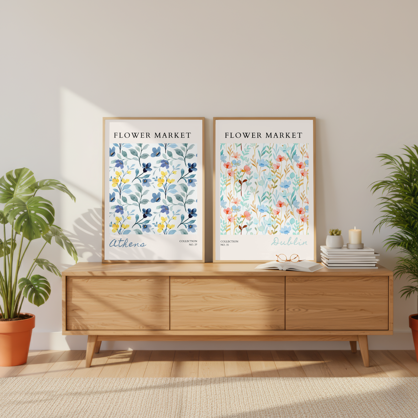Set of 2 - Athens & Dublin Flower Market Prints
