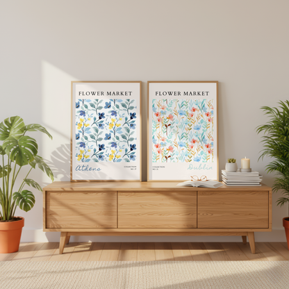 Set of 2 - Athens & Dublin Flower Market Prints