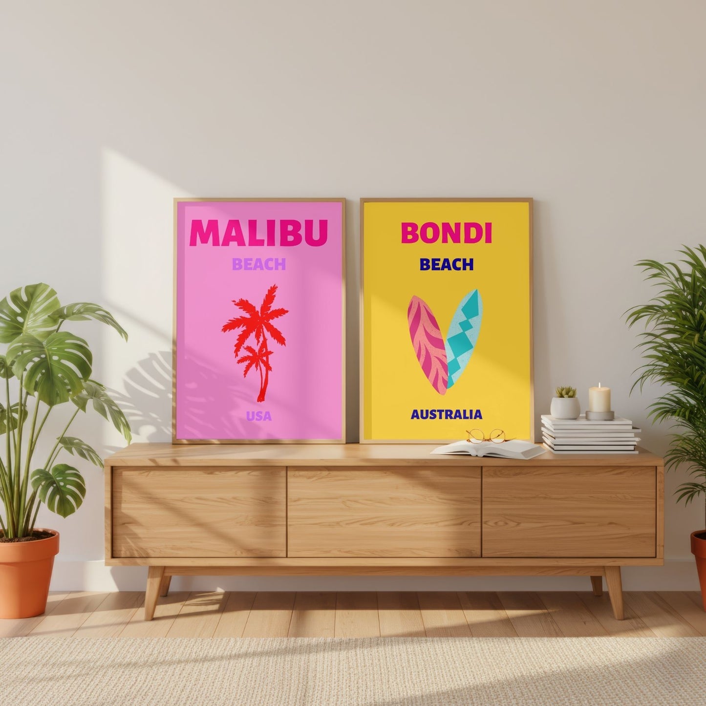 Preppy Coastal Prints Set of 2 Pink Malibu + Yellow Bondi