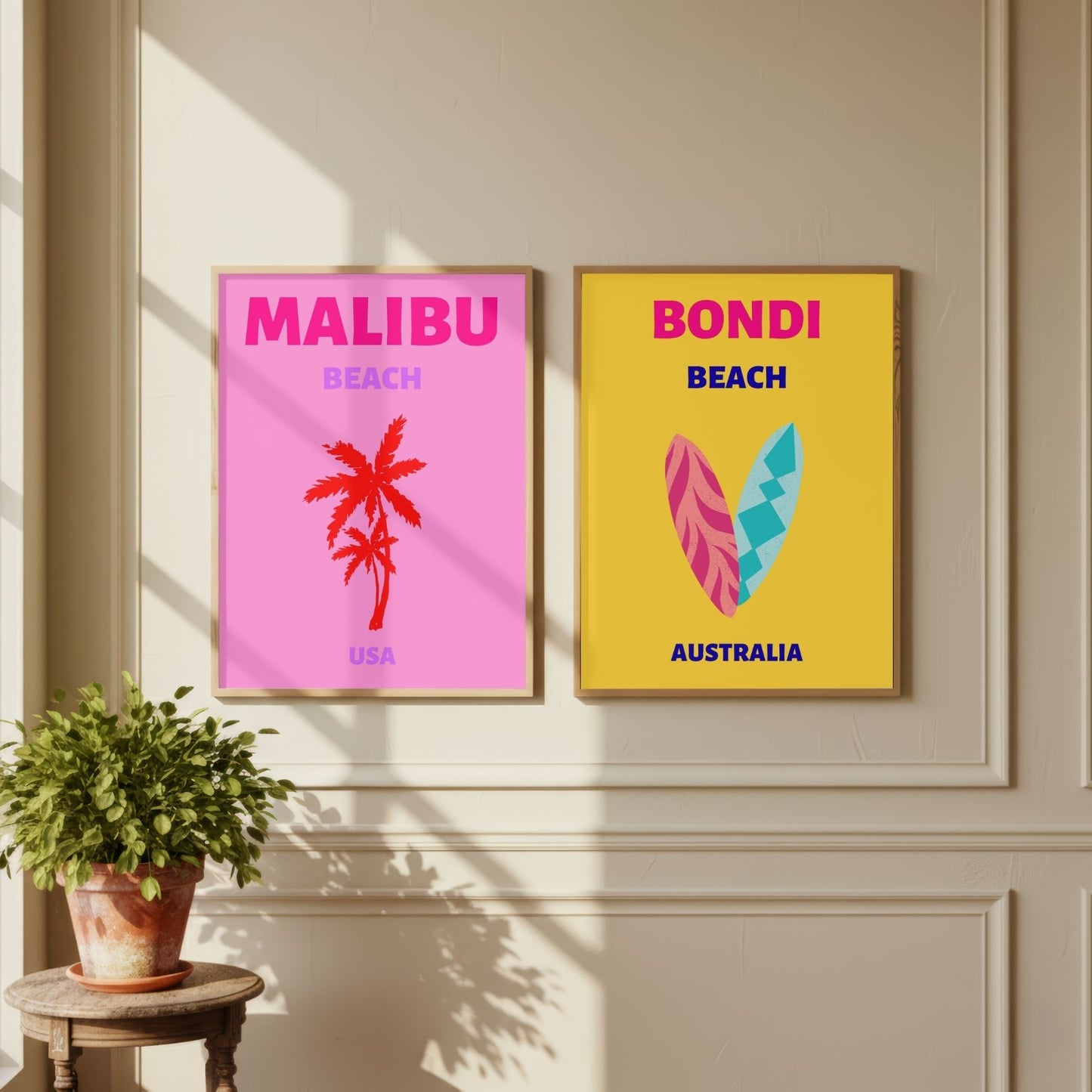 Preppy Coastal Prints Set of 2 Pink Malibu + Yellow Bondi