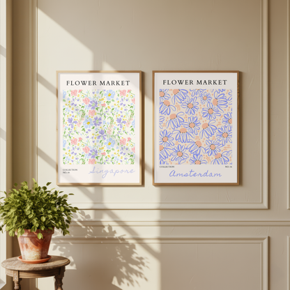 Set of 2 - Amsterdam and Singapore Flower Market Prints