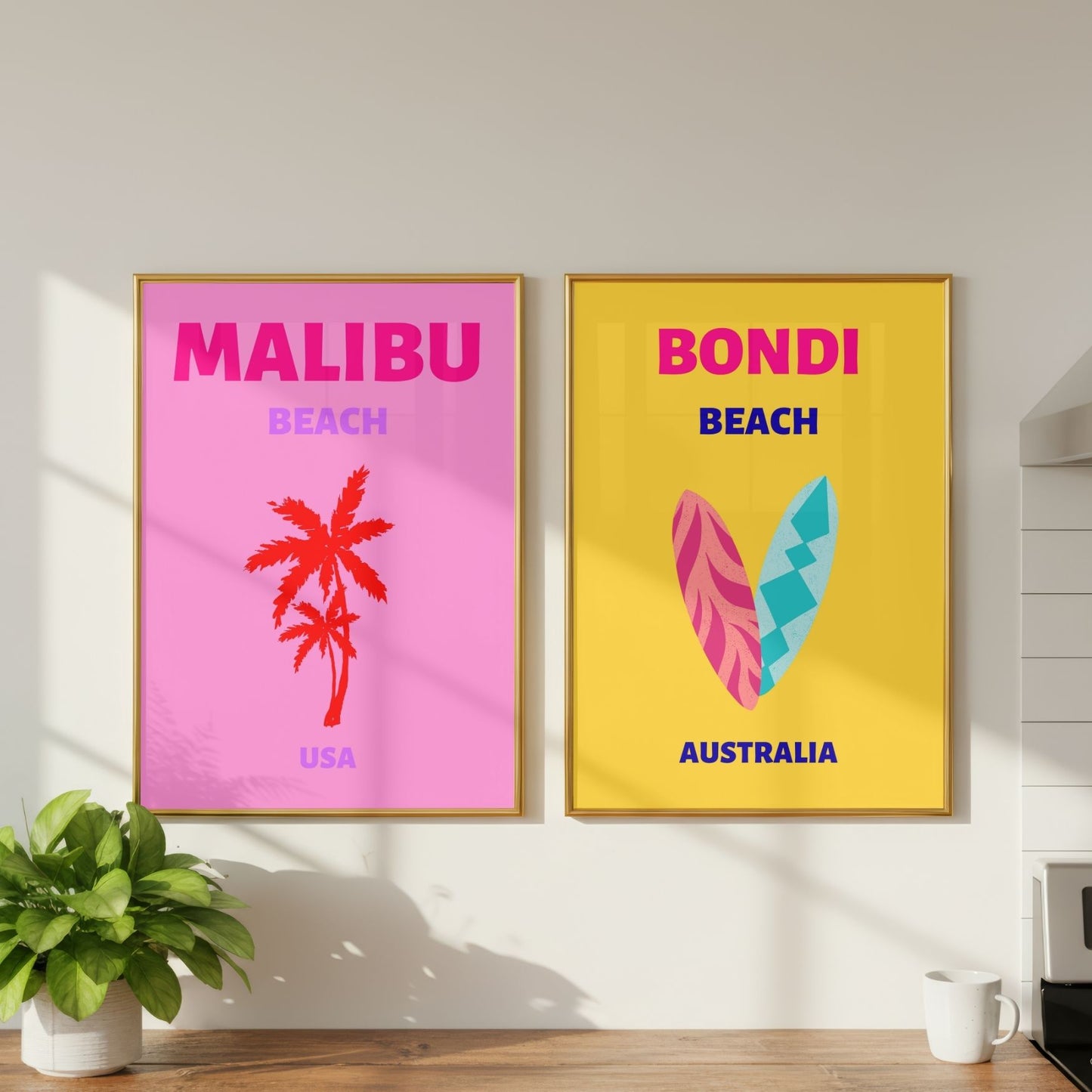 Preppy Coastal Prints Set of 2 Pink Malibu + Yellow Bondi