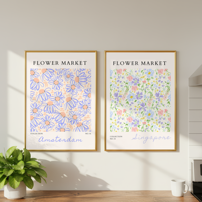 Set of 2 - Amsterdam and Singapore Flower Market Prints