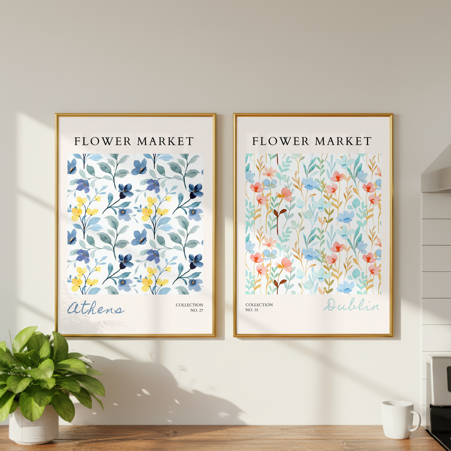 Set of 2 - Athens & Dublin Flower Market Prints