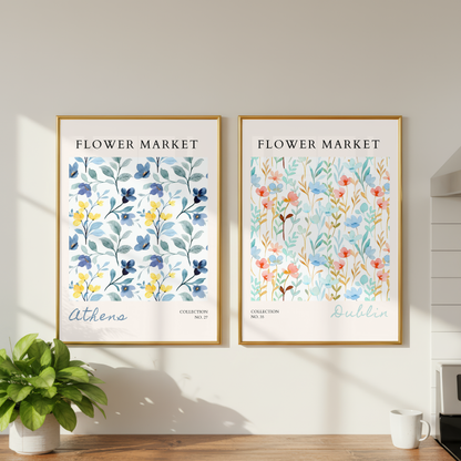 Set of 2 - Athens & Dublin Flower Market Prints