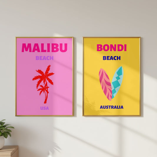 Preppy Coastal Prints Set of 2 Pink Malibu + Yellow Bondi