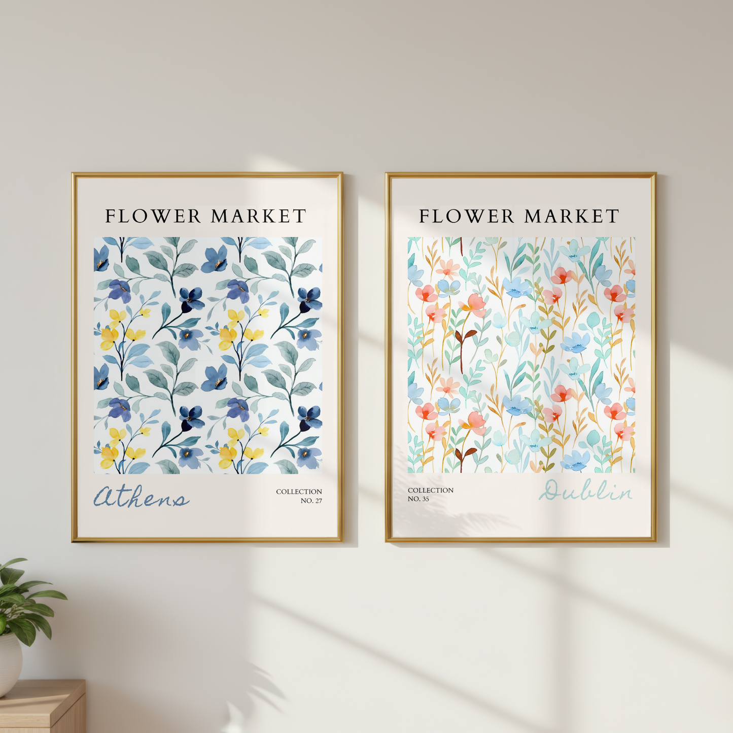 Set of 2 - Athens & Dublin Flower Market Prints