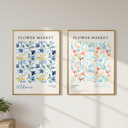 Set of 2 - Athens & Dublin Flower Market Prints