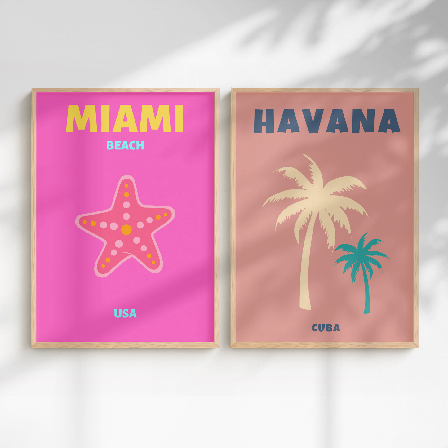 Havana & Miami Travel Print Set of 2 | Tropical Sunset Wall Art