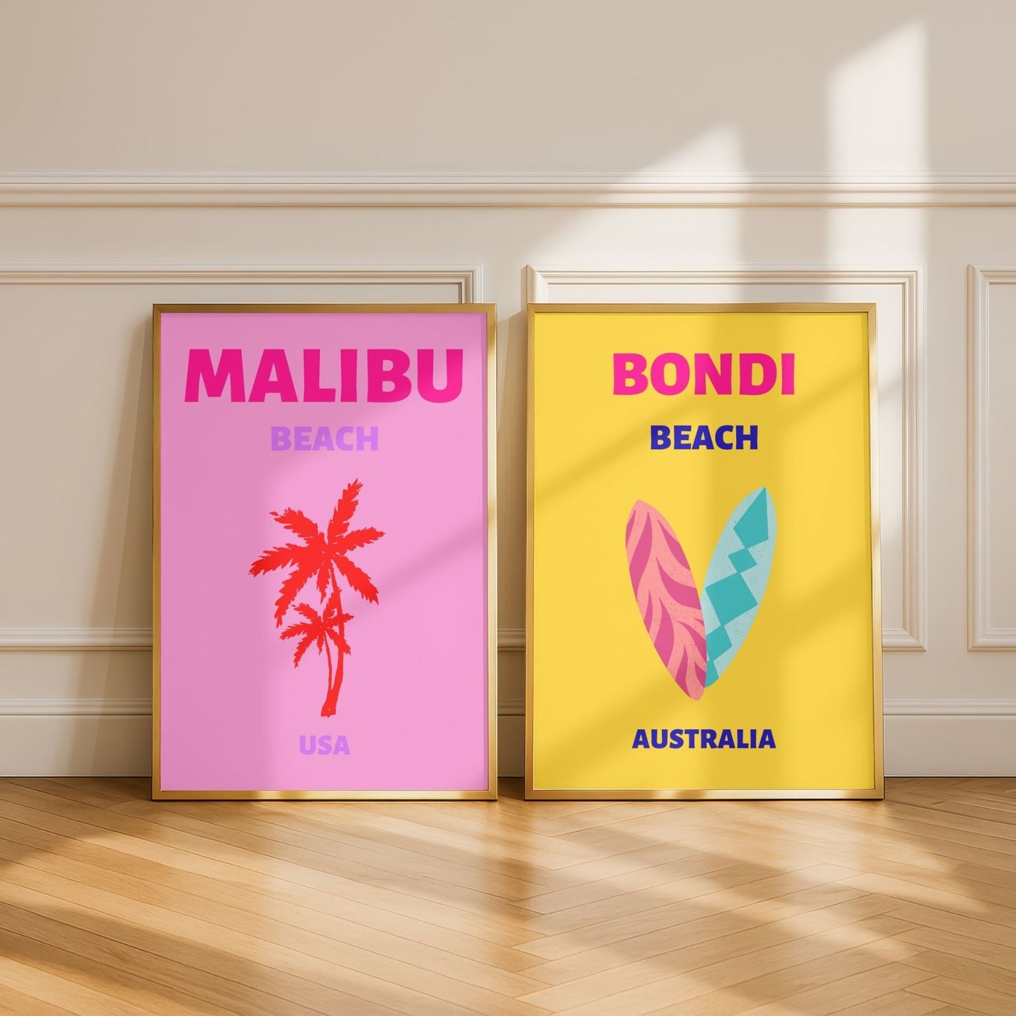 Preppy Coastal Prints Set of 2 Pink Malibu + Yellow Bondi
