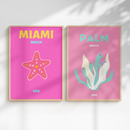 Set of 2 Miami & Palm Beach Coastal Prints