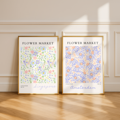 Set of 2 - Amsterdam and Singapore Flower Market Prints