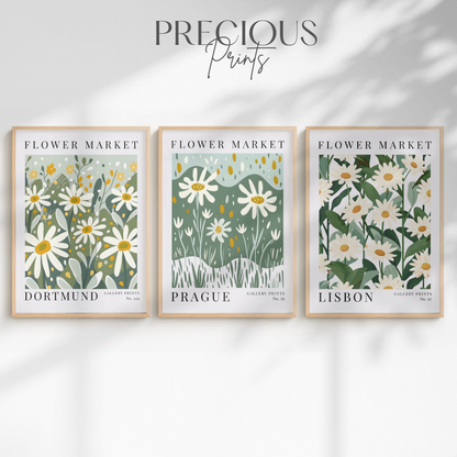 Set of 3 Daisy Flower Market Prints