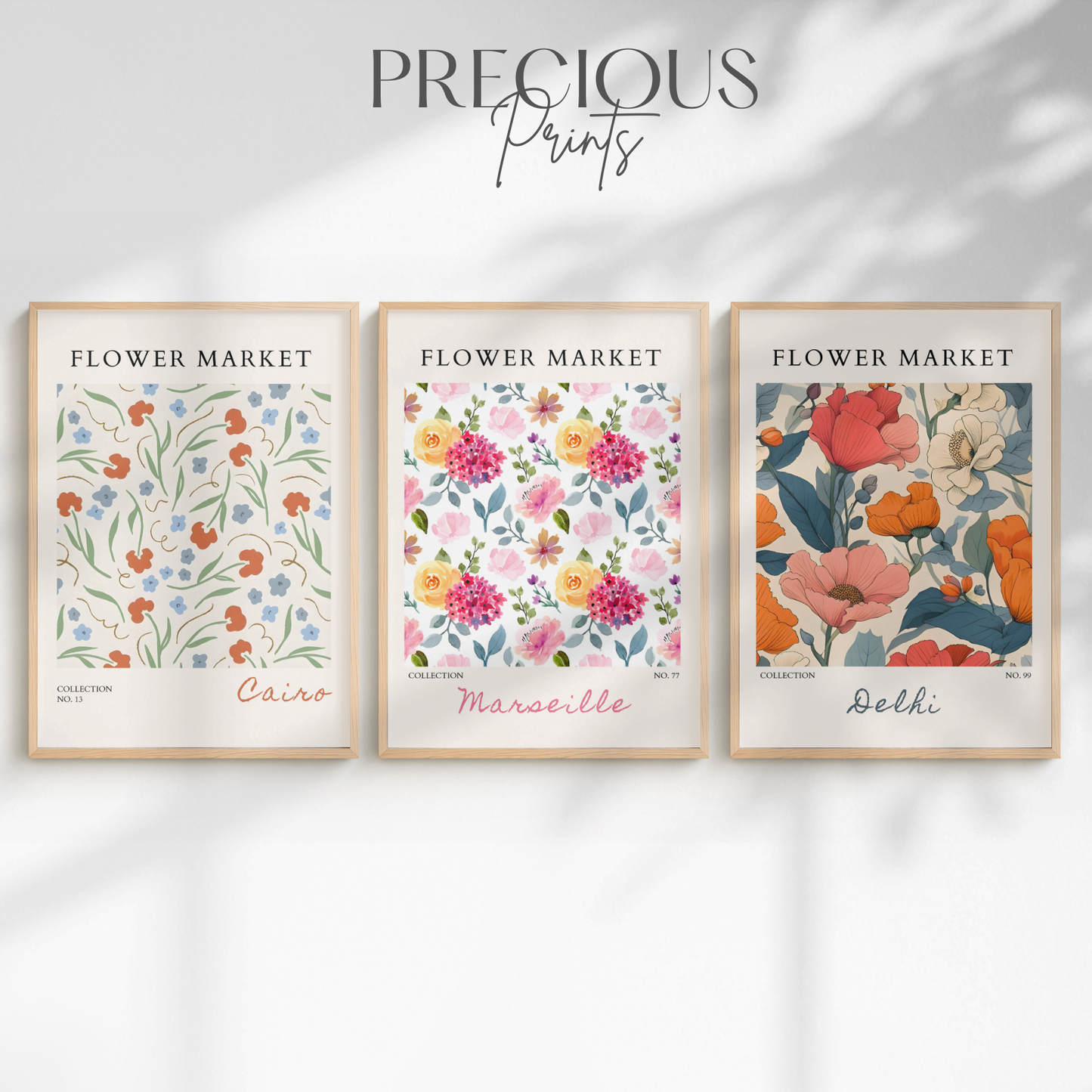 Set of 3 Botanical Flower Market Prints