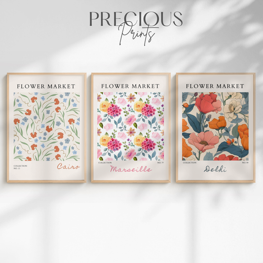 Set of 3 Botanical Flower Market Prints