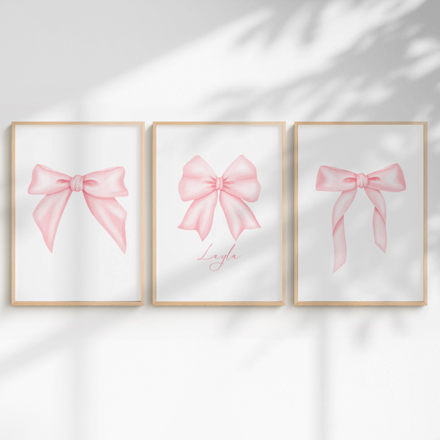 Set of 3 Pink Bow Coquette Personalised Prints