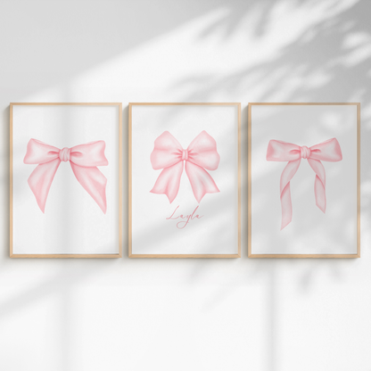 Set of 3 Pink Bow Coquette Personalised Prints
