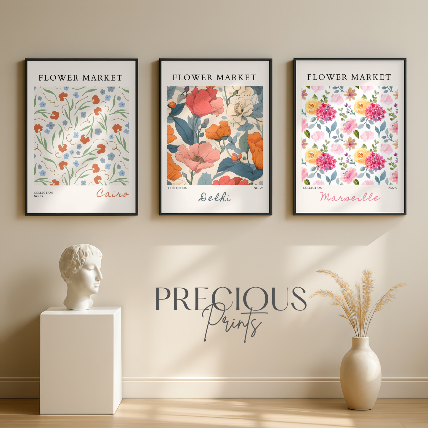 Set of 3 Botanical Flower Market Prints