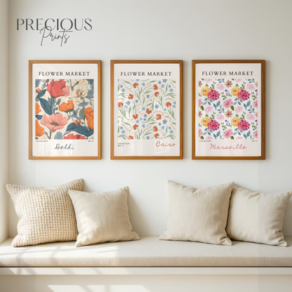 Set of 3 Botanical Flower Market Prints