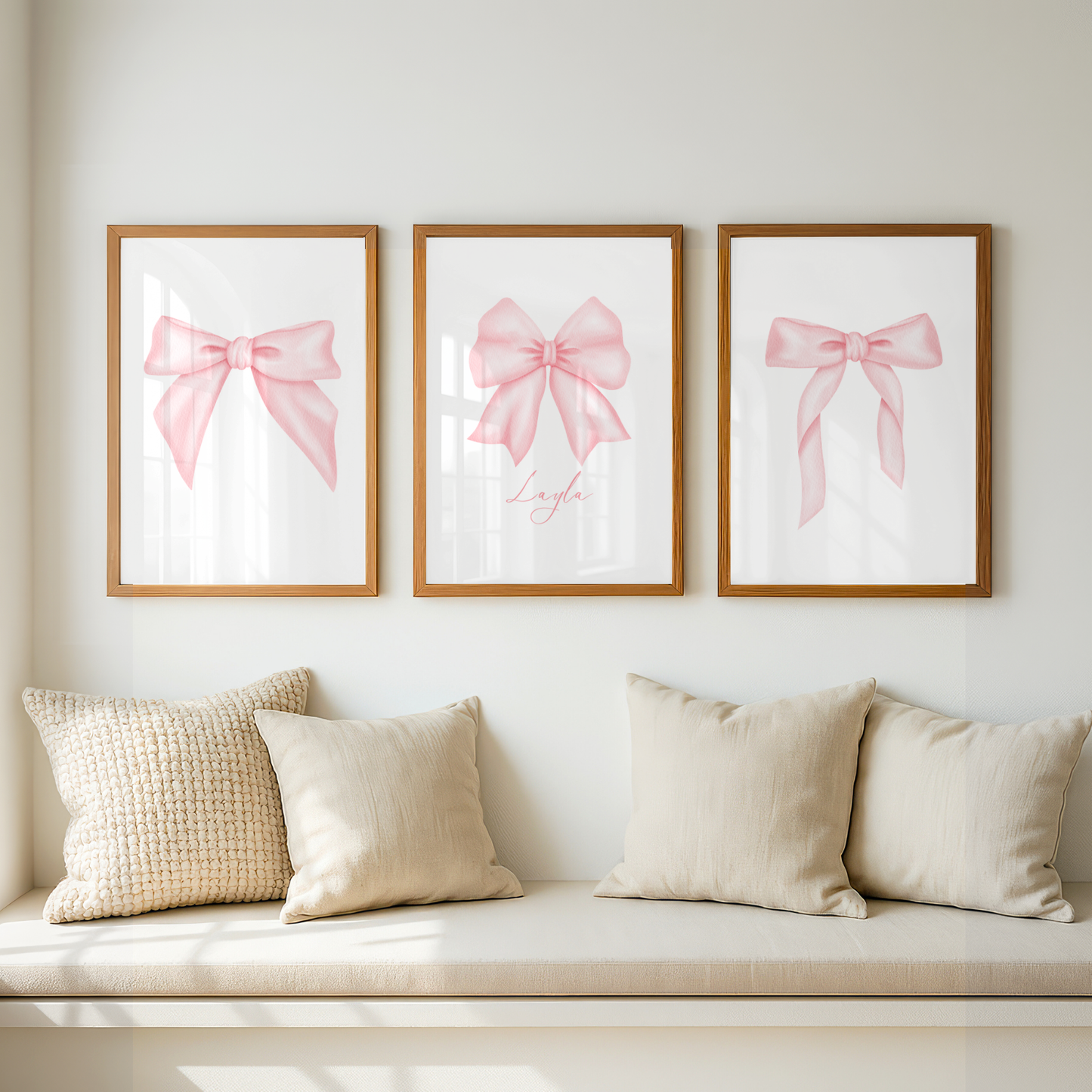 Set of 3 Pink Bow Coquette Personalised Prints