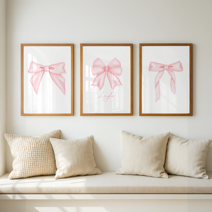 Set of 3 Pink Bow Coquette Personalised Prints