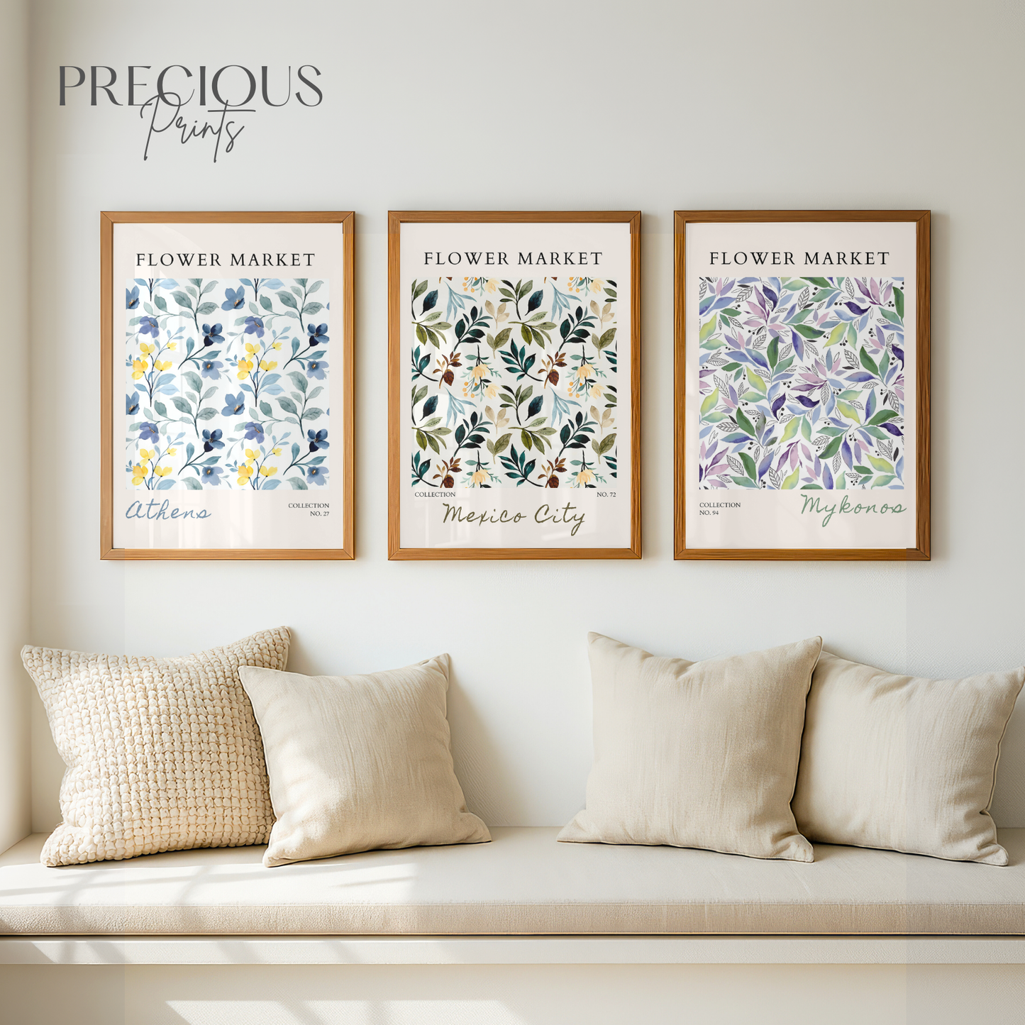 Set of 3 Blue Flower Market Prints