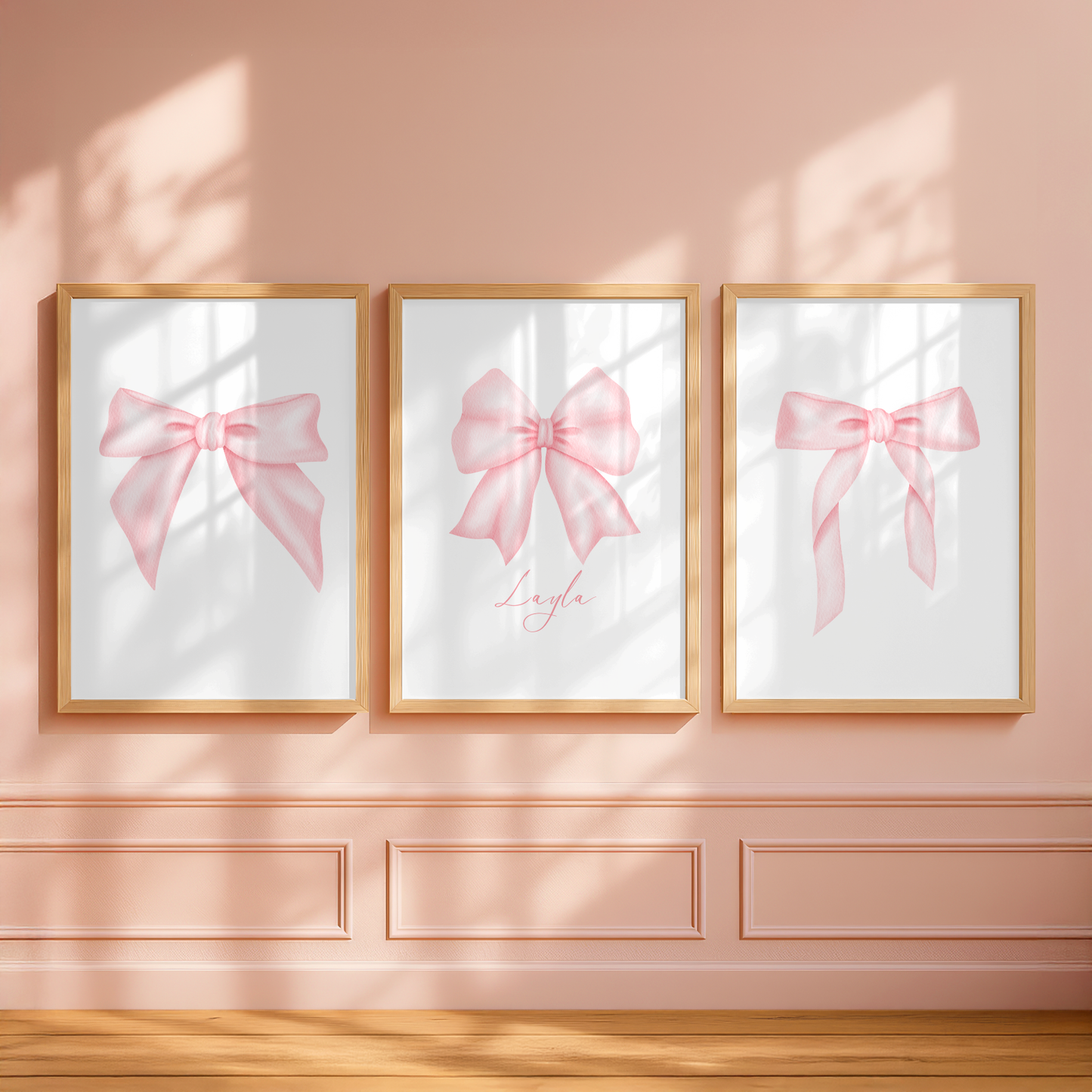 Set of 3 Pink Bow Coquette Personalised Prints