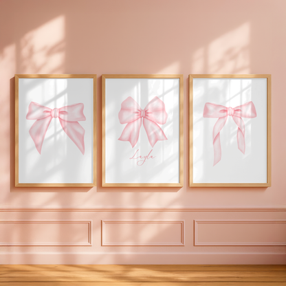 Set of 3 Pink Bow Coquette Personalised Prints
