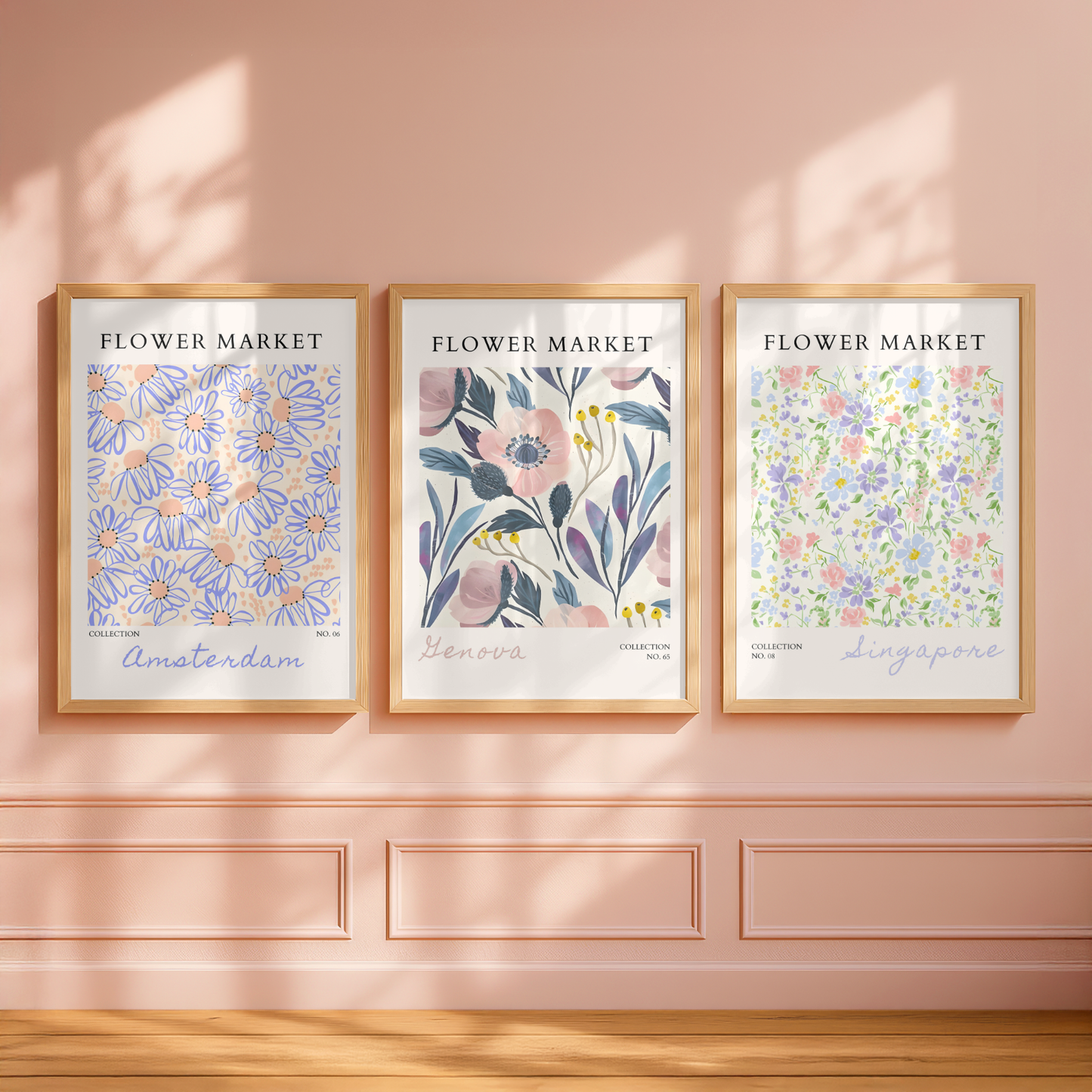 Set of 3 Blue Flower Market Prints
