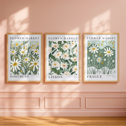 Set of 3 Daisy Flower Market Prints