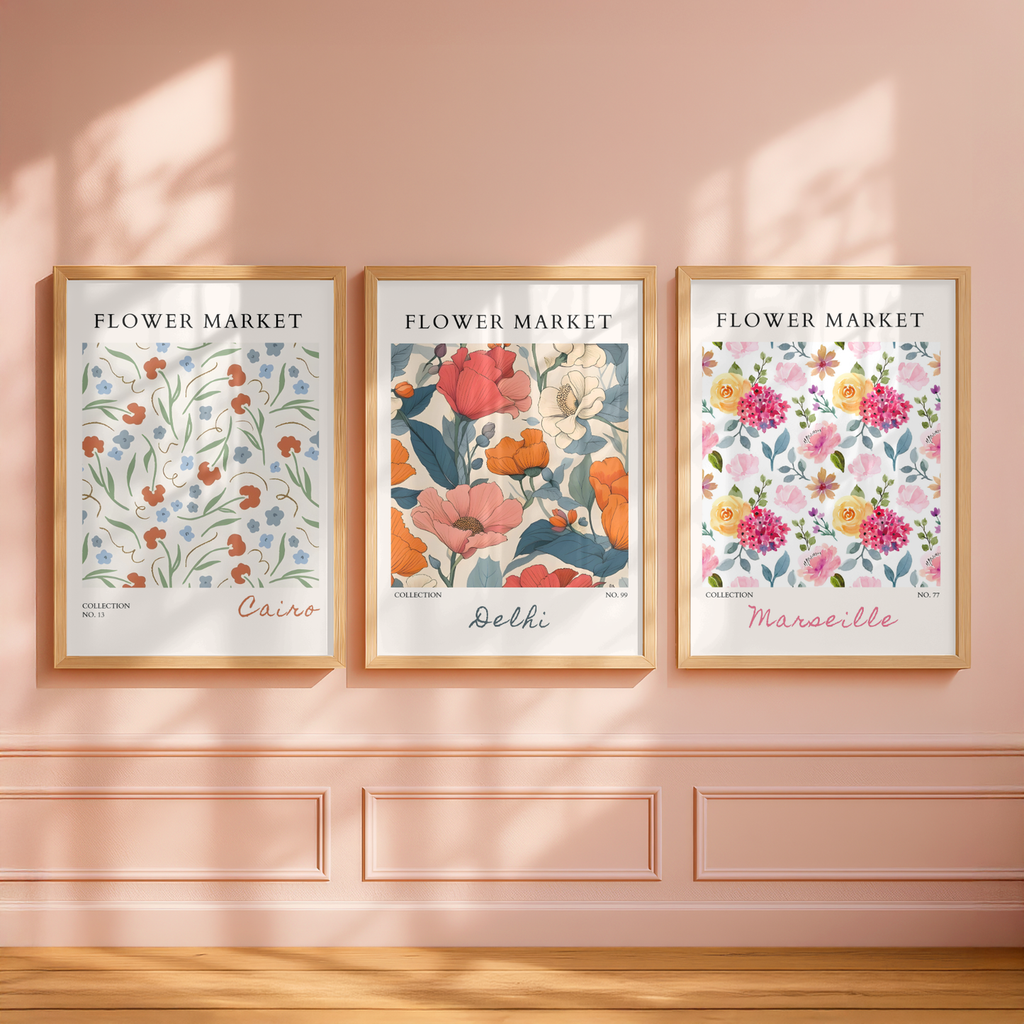 Set of 3 Botanical Flower Market Prints