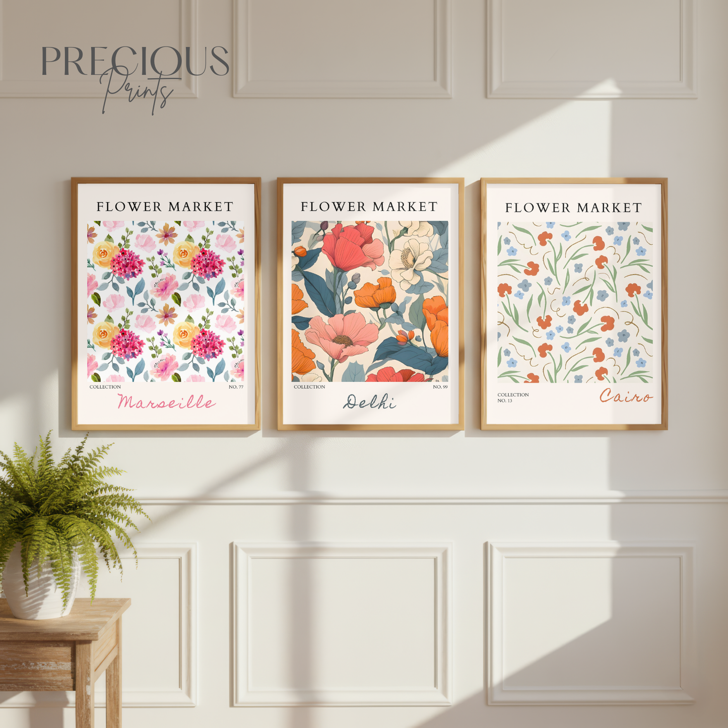 Set of 3 Botanical Flower Market Prints