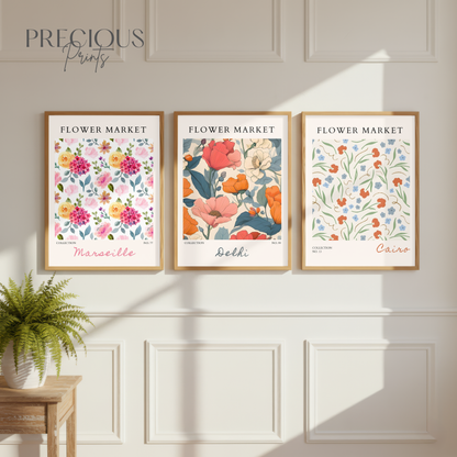 Set of 3 Botanical Flower Market Prints