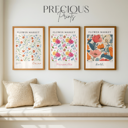 Set of 3 Botanical Flower Market Prints