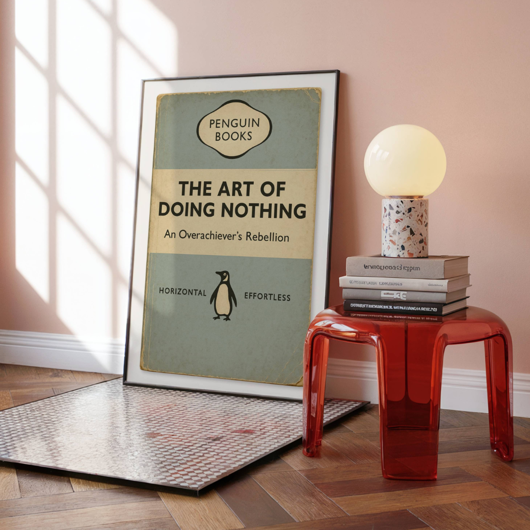 Funny Penguin Book Print - The Art of Doing Nothing