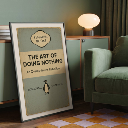 Funny Penguin Book Print - The Art of Doing Nothing