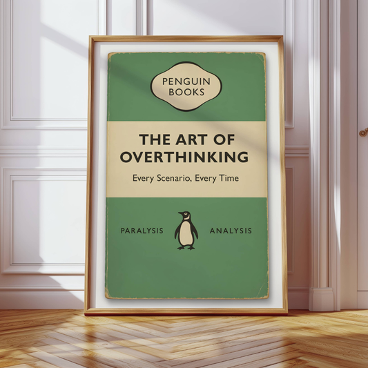 Funny Penguin Book Print - The Art of Overthinking