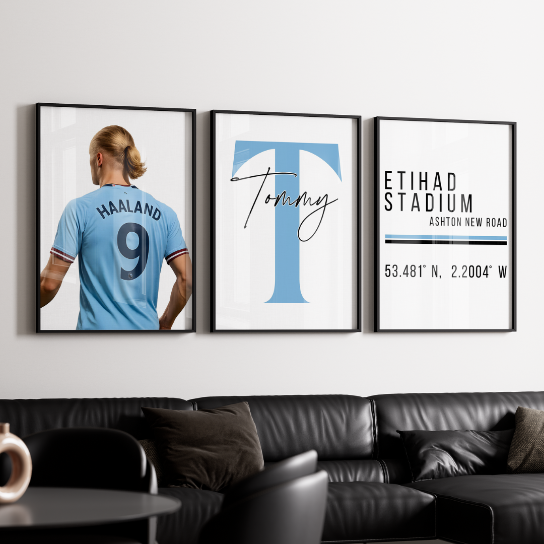 Set of 3 Personalised Erling Haaland Prints MCFC