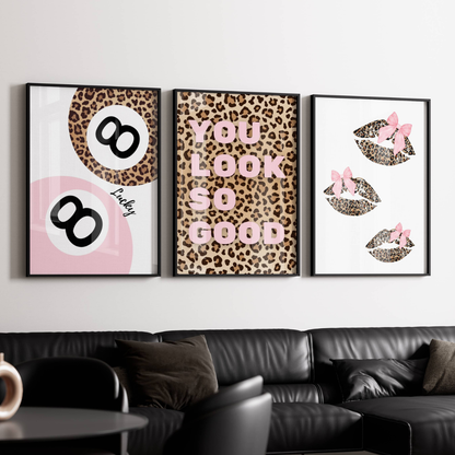 Set of 3 Pink Leopard Prints Bow's and Lip's