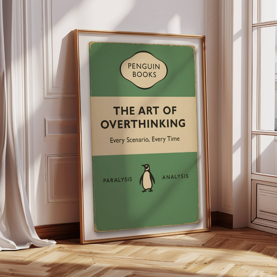 Funny Penguin Book Print - The Art of Overthinking