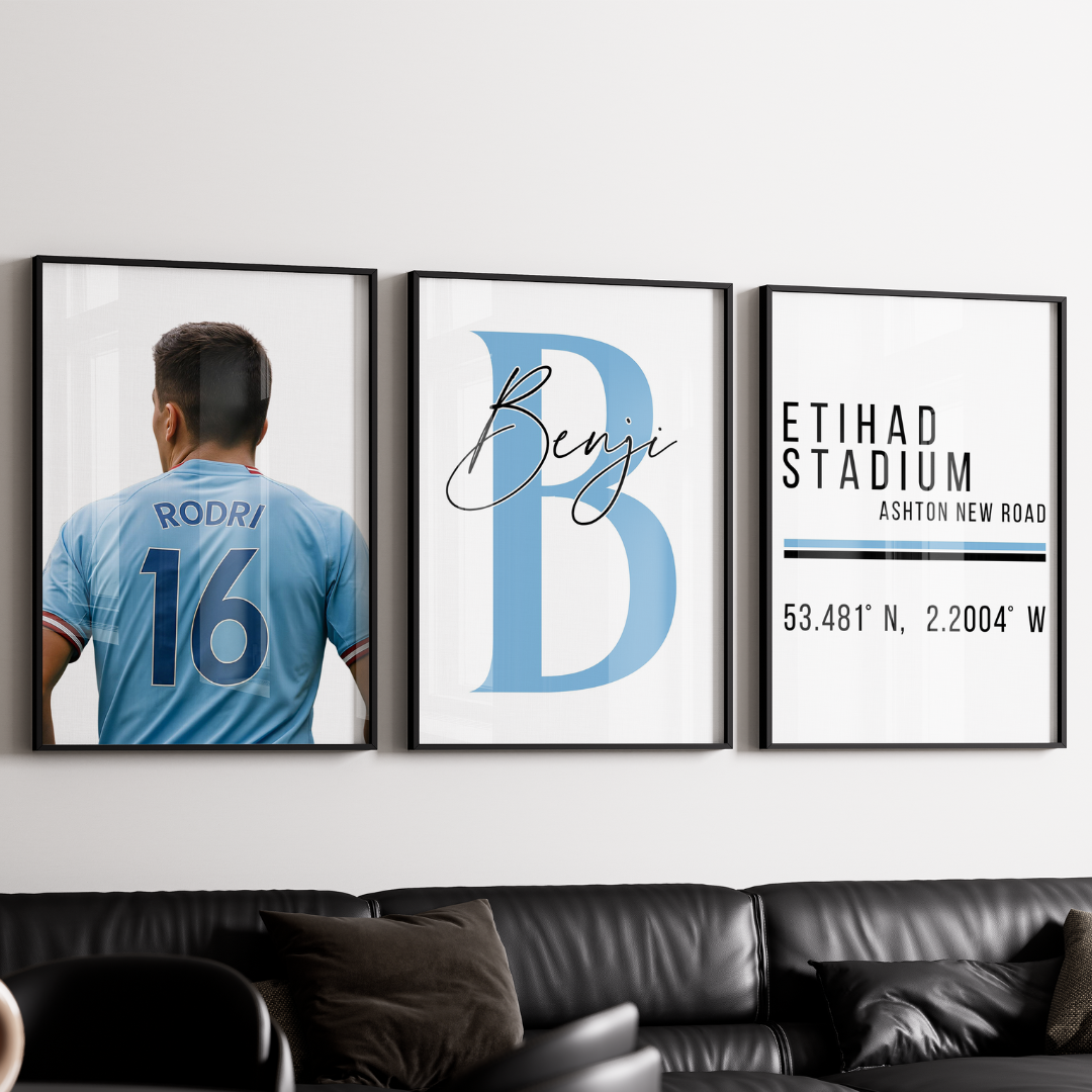 Set of 3 Personalised Rodri Prints MCFC