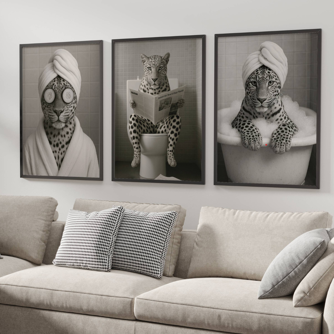 Set of 3 Black and White Leopard / Cheetah Prints