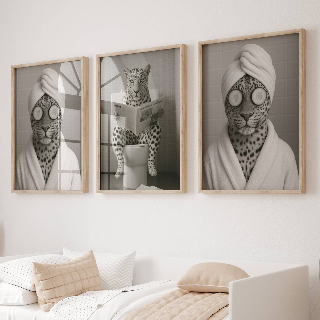 Set of 3 Black and White Leopard / Cheetah Prints