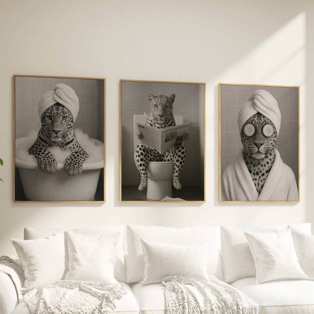 Set of 3 Black and White Leopard / Cheetah Prints