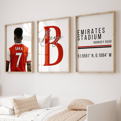 Set of 3 Personalised Bukayo Saka Prints