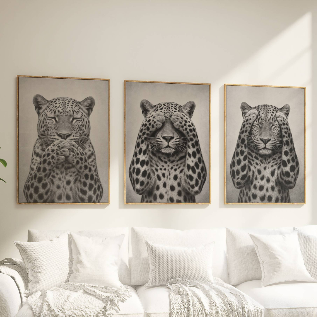 Set of 3 Black and White Leopard Prints