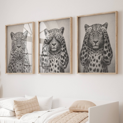 Set of 3 Black and White Leopard Prints