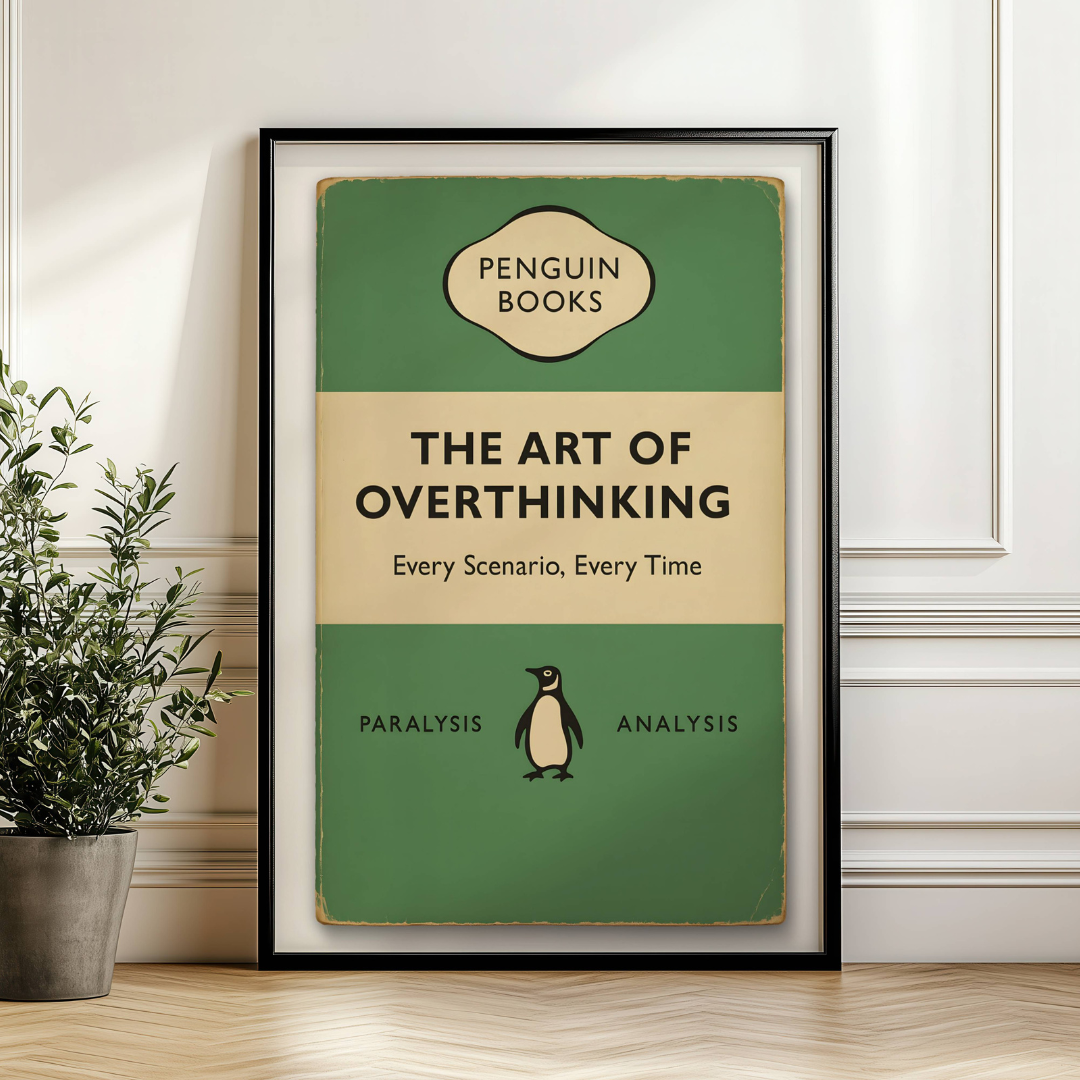 Funny Penguin Book Print - The Art of Overthinking